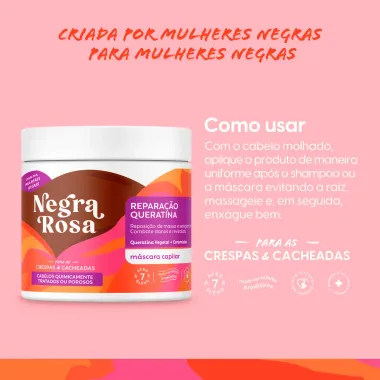 Máscara Capilar Reparação e Queratina Negra Rosa Crespas e Cacheadas 500g