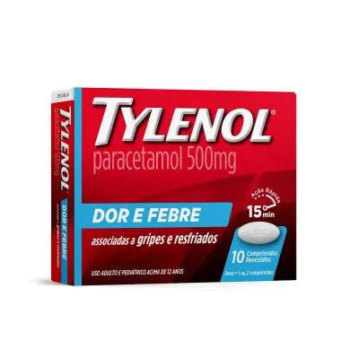 Tylenol 500mg Dor e Febre com 10 Comprimidos Revestidos