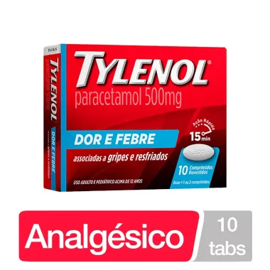Tylenol 500mg Dor e Febre com 10 Comprimidos Revestidos
