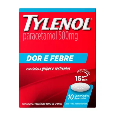 Tylenol 500mg Dor e Febre com 10 Comprimidos Revestidos