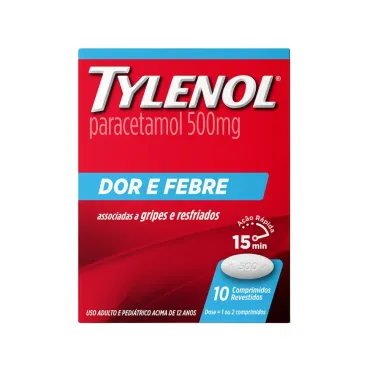 Tylenol 500mg Dor e Febre com 10 Comprimidos Revestidos