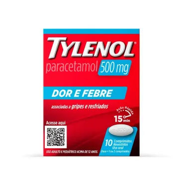 Tylenol 500mg Dor e Febre com 10 Comprimidos Revestidos
