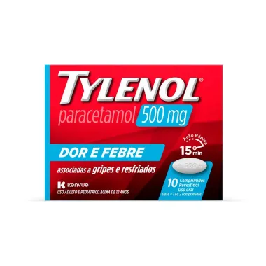 Tylenol 500mg Dor e Febre com 10 Comprimidos Revestidos