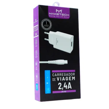 Carregador de Parede com Cabo Tipo C Maketech CM-19 Branco 2,4A 1 Metro