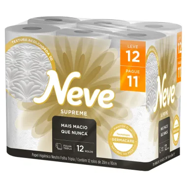 Papel Higiênico Neve Supreme Neutro Folha Tripla Leve 12 Pague 11 Unidades