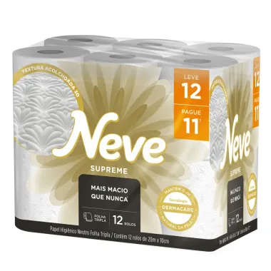 Papel Higiênico Neve Supreme Neutro Folha Tripla Leve 12 Pague 11 Unidades