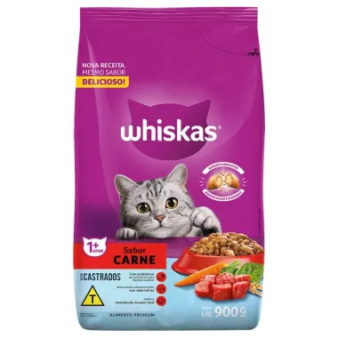 Ração para Gatos Whiskas Castrados Sabor Carne 900g