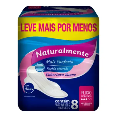 Absorvente Naturalmente Mais Conforto Suave com Abas 8 Unidades Leve Mais Por Menos