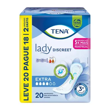 Absorvente Tena Lady Discreet Extra Sem Abas para Incontinência Urinária e Fluxo Menstrual 20 Unidades