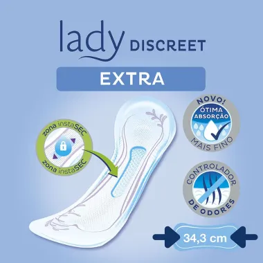 Absorvente Tena Lady Discreet Extra Sem Abas para Incontinência Urinária e Fluxo Menstrual 20 Unidades