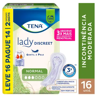 Absorvente Tena Lady Discreet Normal para Incontinência Urinária Pague 16 e Leve 14 Unidades