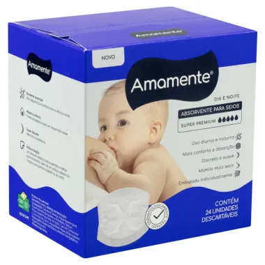 Absorvente para Seios Amamente Dia e Noite Contém 24 Unidades