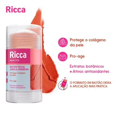 Bastão Facial Ricca Magic Stick Argila Vermelha