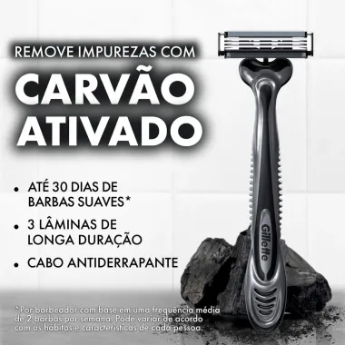 Aparelho de Barbear Descart&aacute;vel Gillette Prestobarba3 Carbono Carv&atilde;o Ativado 8 Unidades