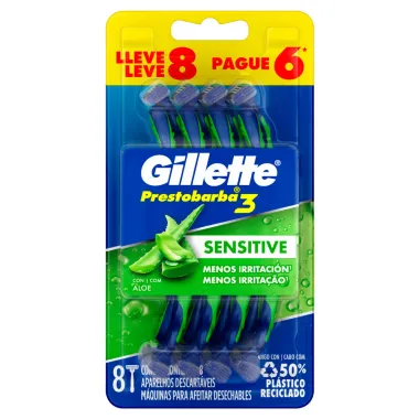 Aparelho de Barbear Gillette Prestobarba3 Sensitive Leve 8 Pague 6 Unidades