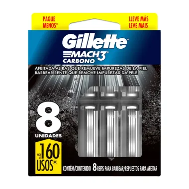 Carga para Aparelho de Barbear Gillette Mach3 Carbono 8 Unidades