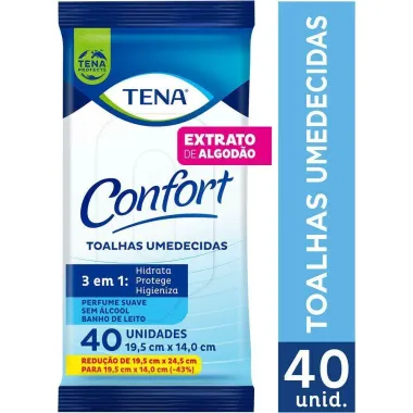 Toalha Umedecida Tena Confort 3 em 1 com Camomila e Ale Vera Compacta 40 Unidades