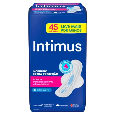 Absorvente Intimus Noturno Extra Proteção Extra Suave com Abas 45 Unidades