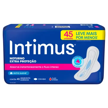 Absorvente Intimus Noturno Extra Proteção Extra Suave com Abas 45 Unidades