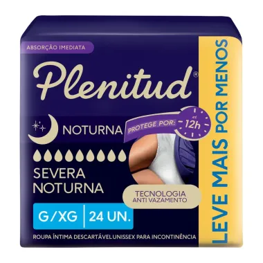 Roupa Íntima Plenitud Noturna Unissex Tamanho G/XG 24 Unidades Descartável Leve Mais Por Menos