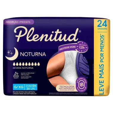 Roupa Íntima Plenitud Noturna Unissex Tamanho G/XG 24 Unidades Descartável Leve Mais Por Menos
