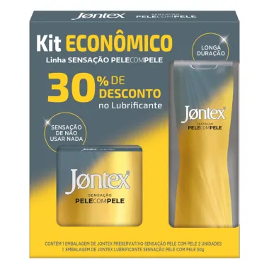 Kit Preservativo Jontex Sensação Pele com Pele 2 Unidades e Ganhe 30% de Desconto no Lubrificante 50g