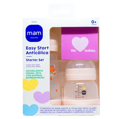 Kit Mamadeira MAM Easy Start Starter Set Anticólica 130ml e 260ml Cor Neutra Desenhos Sortidos 2 Unidades