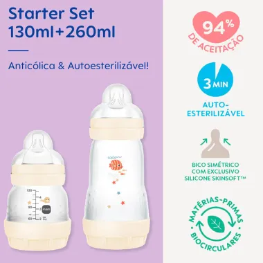Kit Mamadeira MAM Easy Start Starter Set Anticólica 130ml e 260ml Cor Neutra Desenhos Sortidos 2 Unidades