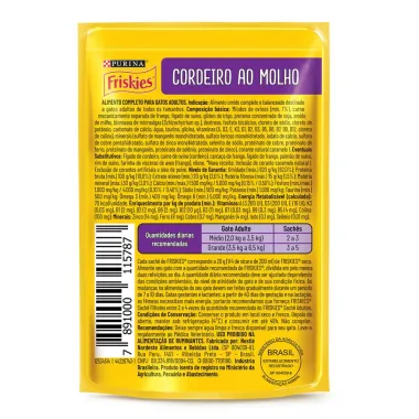 Ração Úmida para Gatos Friskies Adultos Sabor Cordeiro ao Molho em Sachê 85g