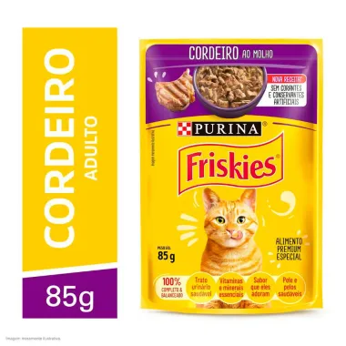 Ra&ccedil;&atilde;o &Uacute;mida para Gatos Friskies Adultos Sabor Cordeiro ao Molho em Sach&ecirc; 85g