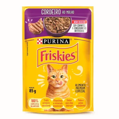 Ra&ccedil;&atilde;o &Uacute;mida para Gatos Friskies Adultos Sabor Cordeiro ao Molho em Sach&ecirc; 85g