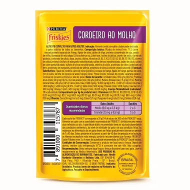 Ra&ccedil;&atilde;o &Uacute;mida para Gatos Friskies Adultos Sabor Cordeiro ao Molho em Sach&ecirc; 85g