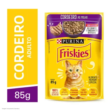 Ra&ccedil;&atilde;o &Uacute;mida para Gatos Friskies Adultos Sabor Cordeiro ao Molho em Sach&ecirc; 85g