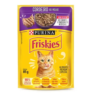 Ra&ccedil;&atilde;o &Uacute;mida para Gatos Friskies Adultos Sabor Cordeiro ao Molho em Sach&ecirc; 85g