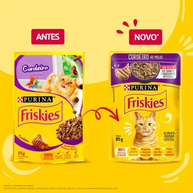 Ra&ccedil;&atilde;o &Uacute;mida para Gatos Friskies Adultos Sabor Cordeiro ao Molho em Sach&ecirc; 85g