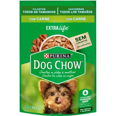 Ra&ccedil;&atilde;o &Uacute;mida para Cachorro Dog Chow Filhotes Extra Life Sabor Carne em Sach&ecirc; 100g