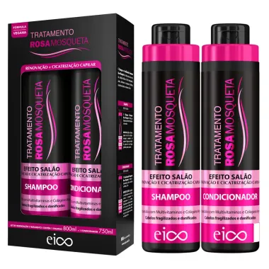 Kit Eico Tratamento Rosa Mosqueta Efeito Salão Shampoo 800ml e Condicionador 750ml