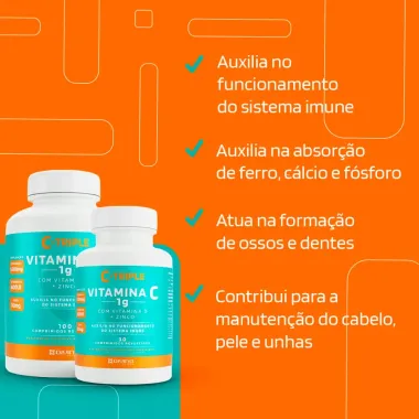 Vitamina C C- Triple 1g com 100 Comprimidos Revertidos