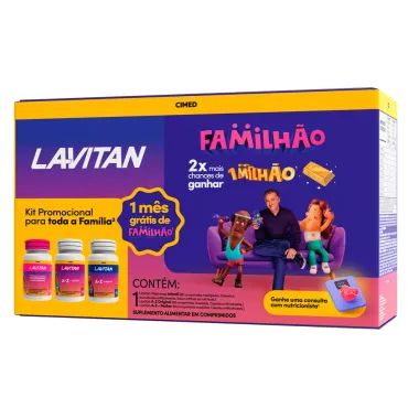 Kit Lavitan Familhão Vitaminas Infantil 60 Comprimidos Mastigáveis + A-Z + Mulher 60 Comprimidos + A- Z Original 60 Comprimidos