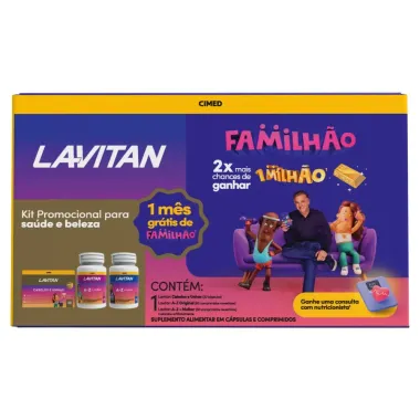 Kit Suplemento Lavitan Familhão A-Z + Mulher, A-Z Original com 60 Comprimidos Revestidos Cada e Cabelos e Unhas com 30 Cápsulas