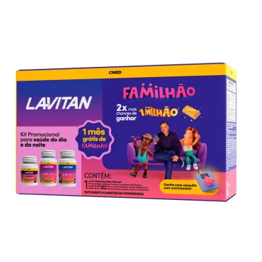 Kit Lavitan Familhão Melatonina Sabor Maracujá 30 Comprimidos Mastigáveis + A- Z Original 60 Comprimidos + A-Z + Mulher 60 Comprimidos