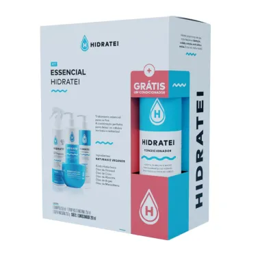 Kit Essencial Hidratação Hidratei Shampoo 250ml + Spray Multifuncional 250ml + Super Máscara 250g e Ganhe Condicionador 200ml