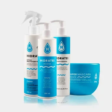 Kit Essencial Hidratação Hidratei Shampoo 250ml + Spray Multifuncional 250ml + Super Máscara 250g e Ganhe Condicionador 200ml