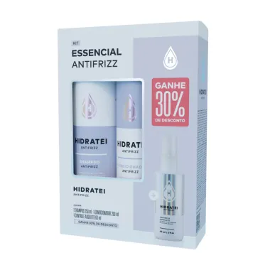 Kit Essencial Hidratei Antifrizz Shampoo 250ml e Condicionador 200ml Ganhe 30% de Desconto Spray Controle Absoluto 60ml