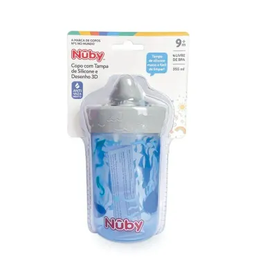 Copo Nûby com Tampa de Silicone Desenho 3D Azul Tubarão 9+ Meses 355ml