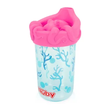 Copo Nûby com Tampa de Silicone Desenho 3D Rosa Polvo 9+ Meses 355ml