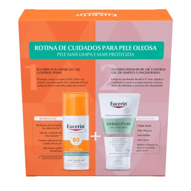 Kit Eucerin Protetor Solar Facial Oil Control FPS 60 50g e Ganhe Dermo Pure Oil Control Gel de Limpeza Concentrado 75g