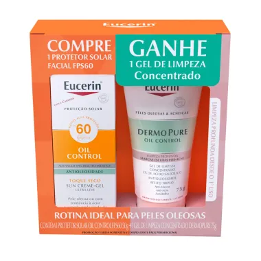 Kit Eucerin Protetor Solar Facial Oil Control FPS 60 50g e Ganhe Dermo Pure Oil Control Gel de Limpeza Concentrado 75g