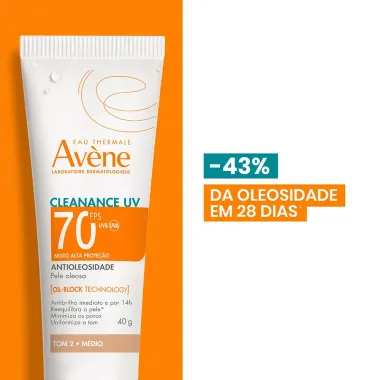 Protetor Solar Av&egrave;ne Cleanance UV FPS70 Antioleosidade Tom 2 M&eacute;dio 40g e Ganhe Gel de Limpeza Cleanance 40g