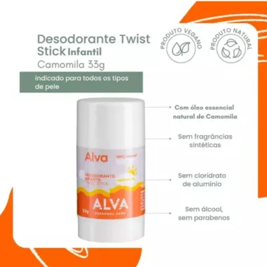 Desodorante Infantil Alva Kids Twist Stick Camomila 33g